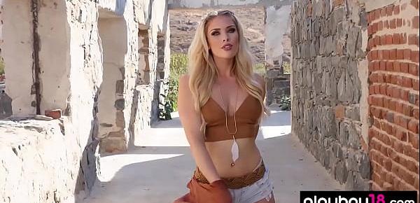  Blonde goddes Rebekah Cotton sexy striptease outdoor